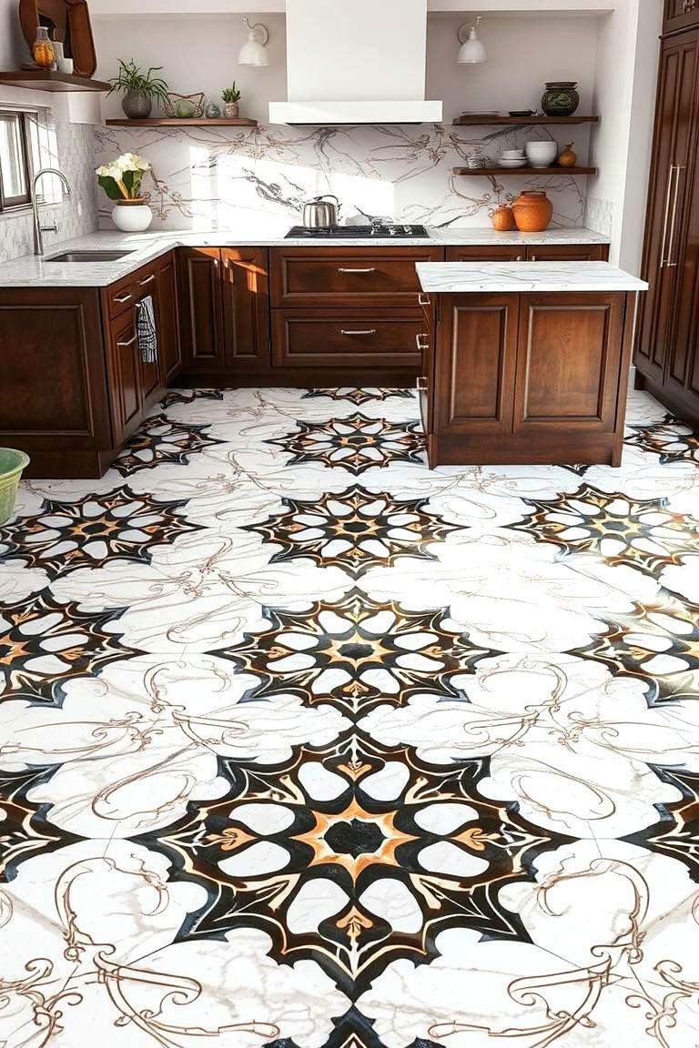 Unique Patterned Marble Masterpiece - 24 Marble Kitchen Floor Ideas
