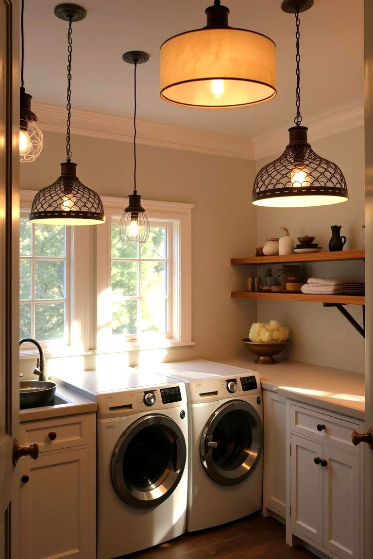 Unique Pendant Lighting - 24 Boho Laundry Room Ideas