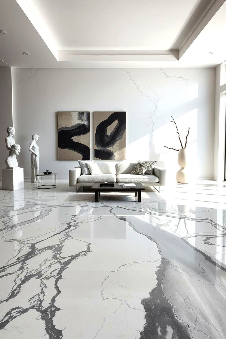 Unique Veined Marble Artistry - 24 Marble Floor Living Room Ideas