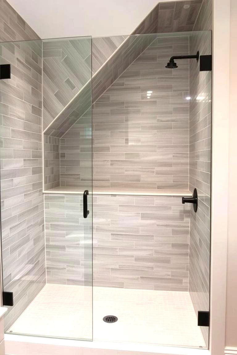Uniquely Shaped Half Wall with an Angled Design - 24 Half-wall Shower Ideas