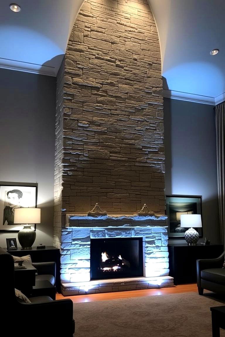 Up Lighting for Dramatic Flair - 24 Fireplace Lighting Ideas