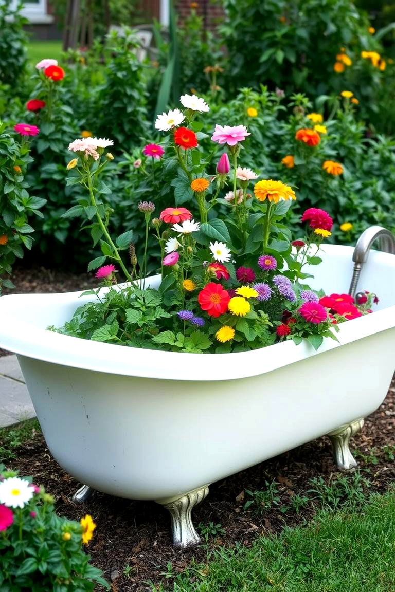 Upcycled Bathtub Garden - 24 Inexpensive Raised Garden Bed Ideas
