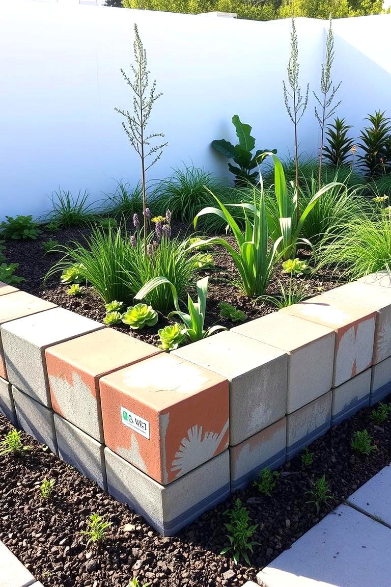 Upcycled Cinder Block Edging - 24 Recycled Garden Edging Ideas