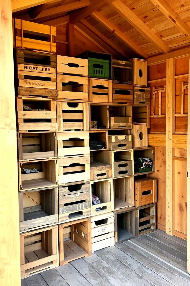 Upcycled Crates and Boxes - 24 Shed Shelving Ideas