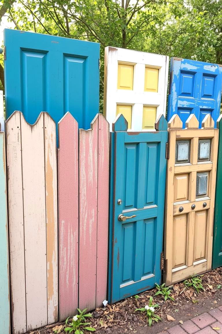 Upcycled Door Privacy Fence - 24 Cheap Privacy Fence Ideas