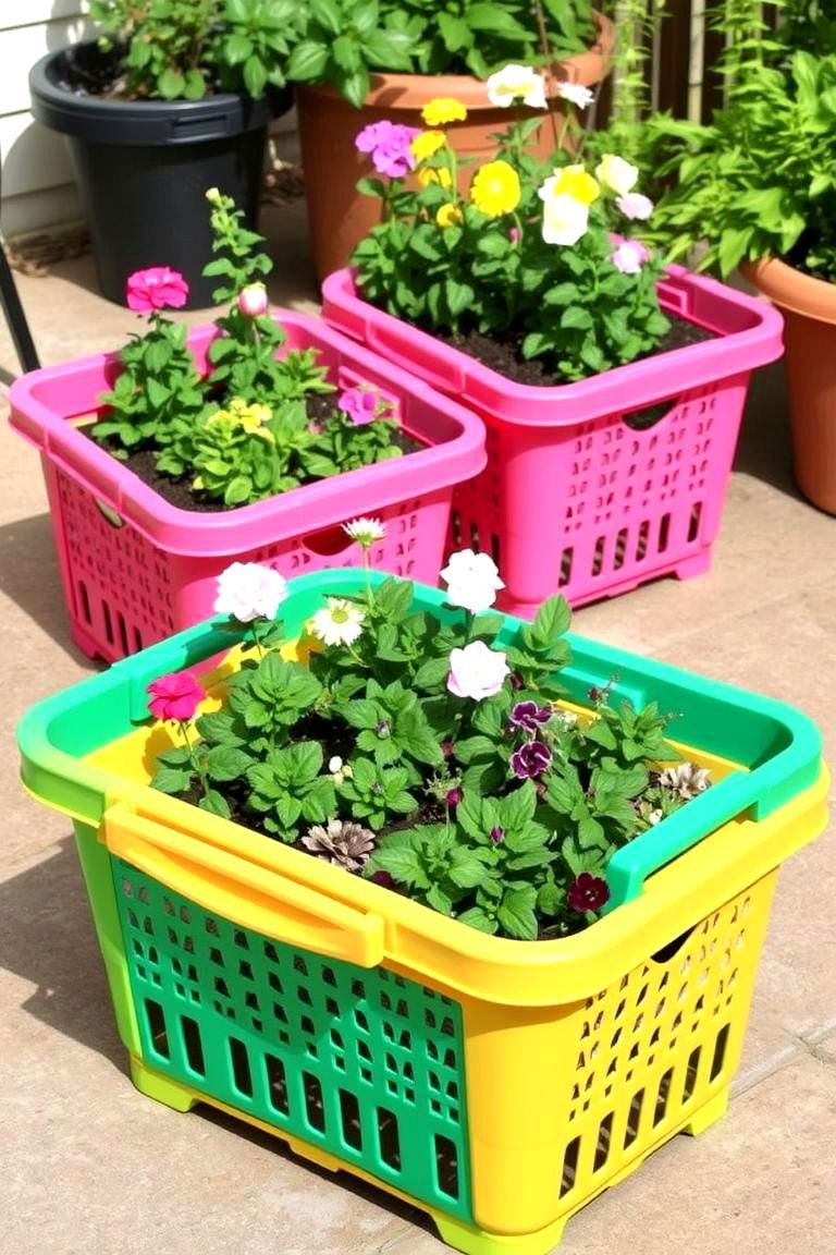Upcycled Laundry Basket Planters - 24 Inexpensive Raised Garden Bed Ideas