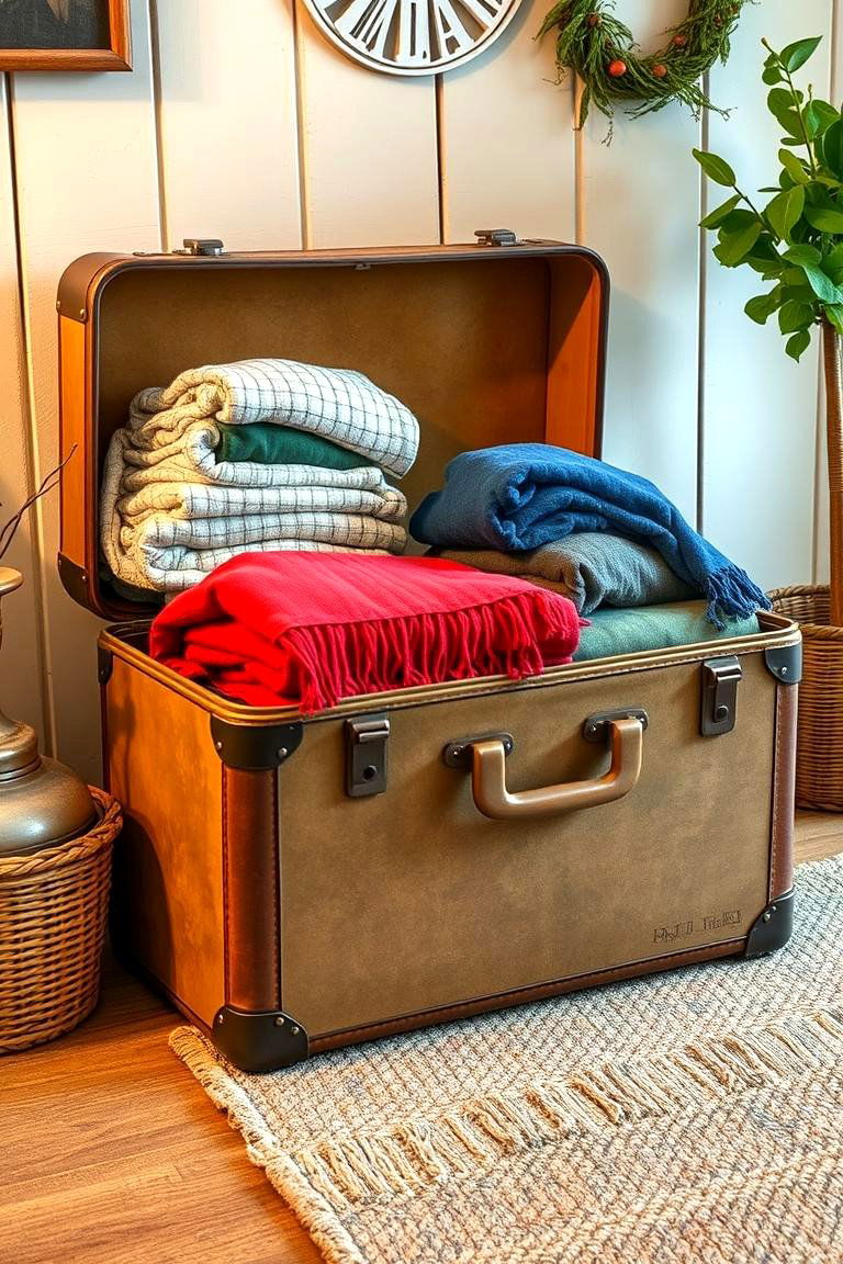 Upcycled Suitcase Storage - 24 Blanket Storage Ideas