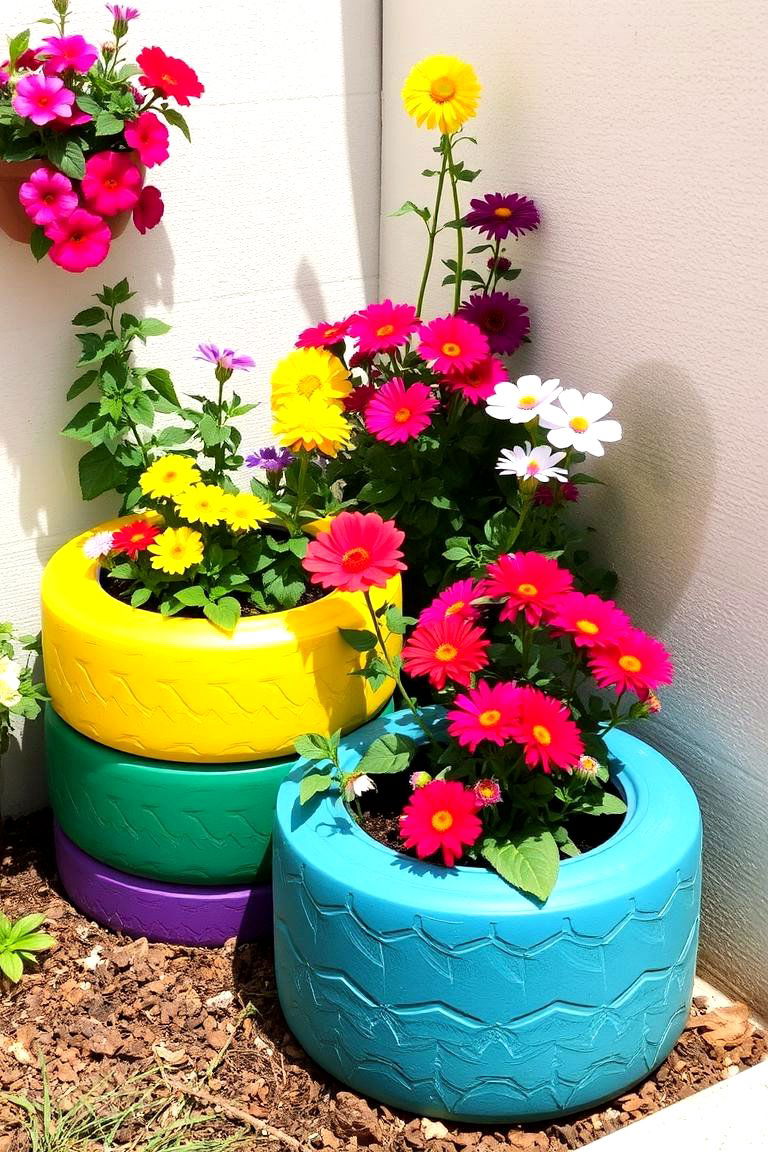Upcycled Tire Planters - 24 Backyard Ideas on a Budget