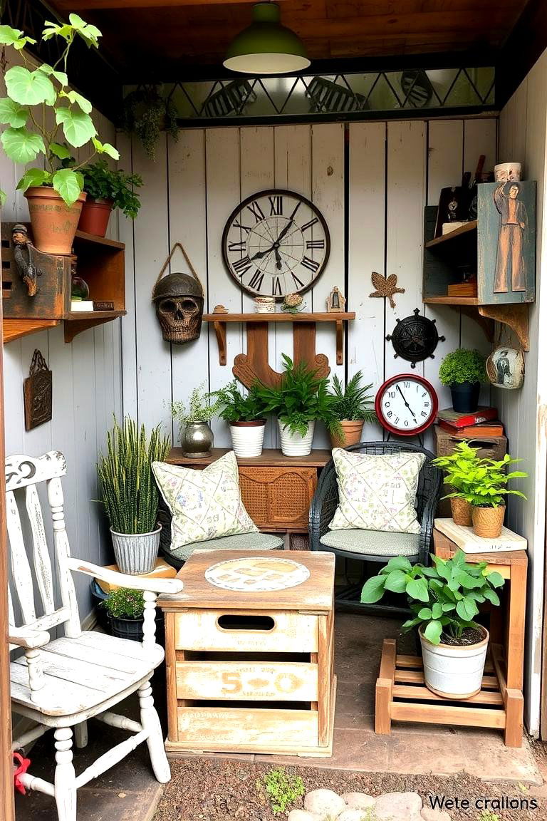 Upcycled Vintage Finds Corner - 24 Boho Garden Ideas