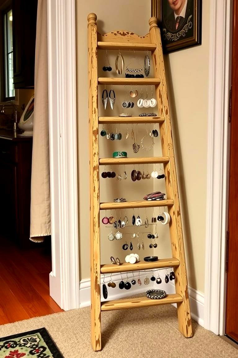 Upcycled Vintage Ladder Organizer - 24 Earring Storage Ideas