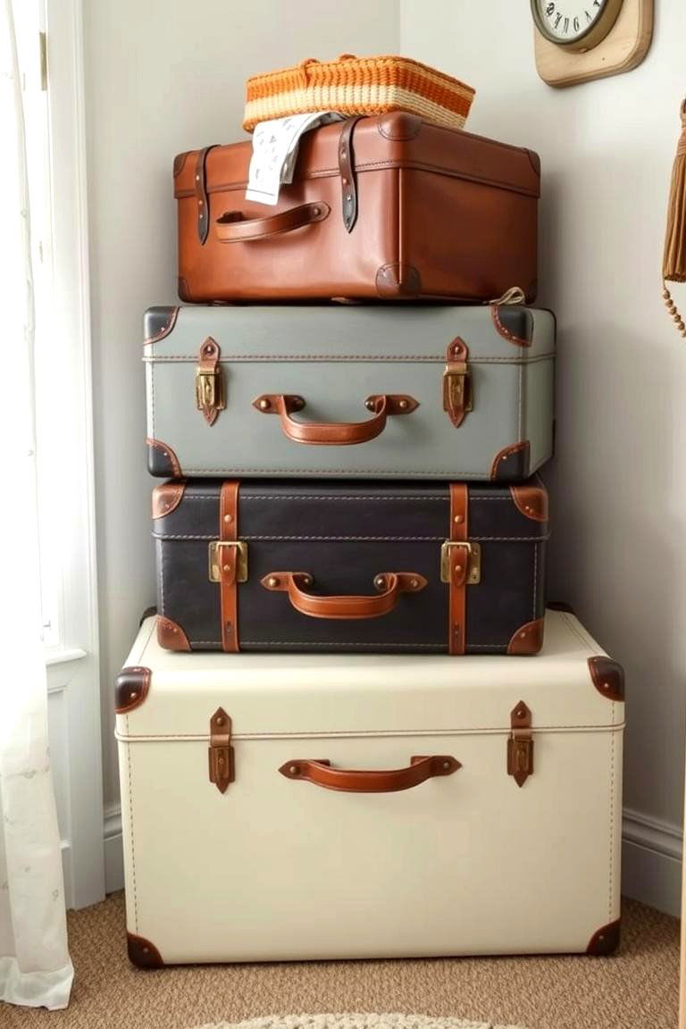 Upcycled Vintage Suitcases for Storage - 24 Vintage Nursery Ideas
