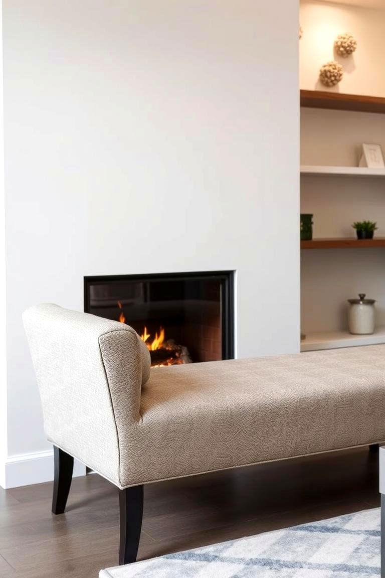 Upholstered Bench with a Backrest - 24 Fireplace Bench Ideas