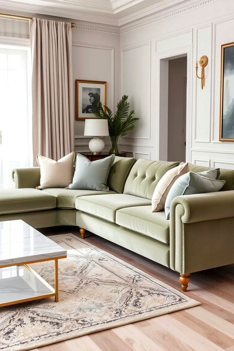 Upholstered Elegance Sage Green Sofa or Armchairs - 24 Sage Green Decor Ideas