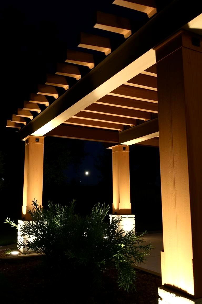 Uplights to Highlight Architectural Features - 24 Pergola Lighting Ideas