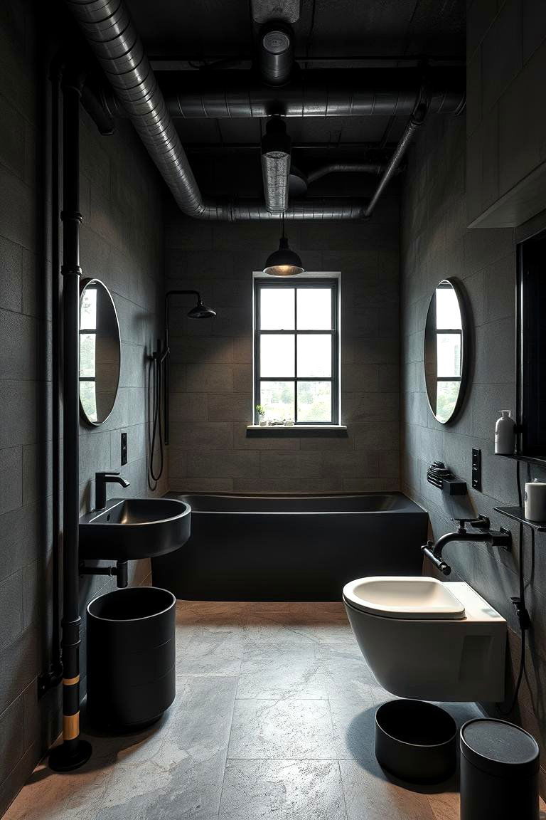 Urban Black Industrial Design - 24 Black Bathroom Ideas
