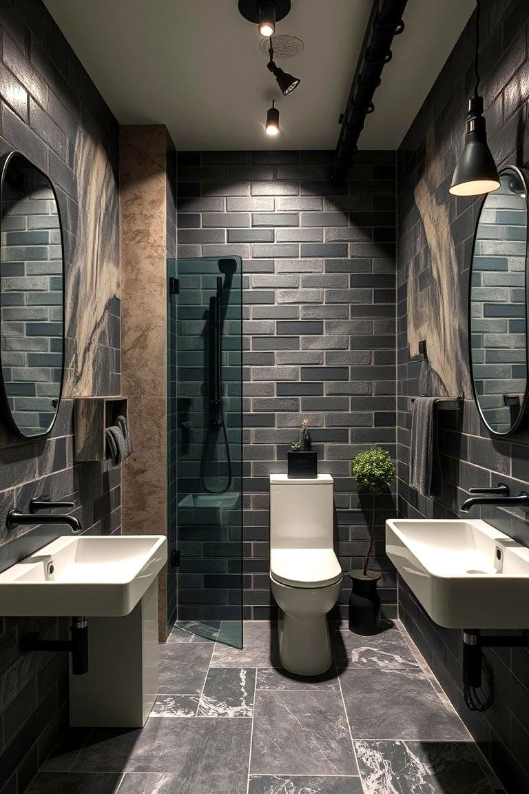 Urban Black and Green Industrial Style Bathroom - 24 Black and Green Bathroom Ideas