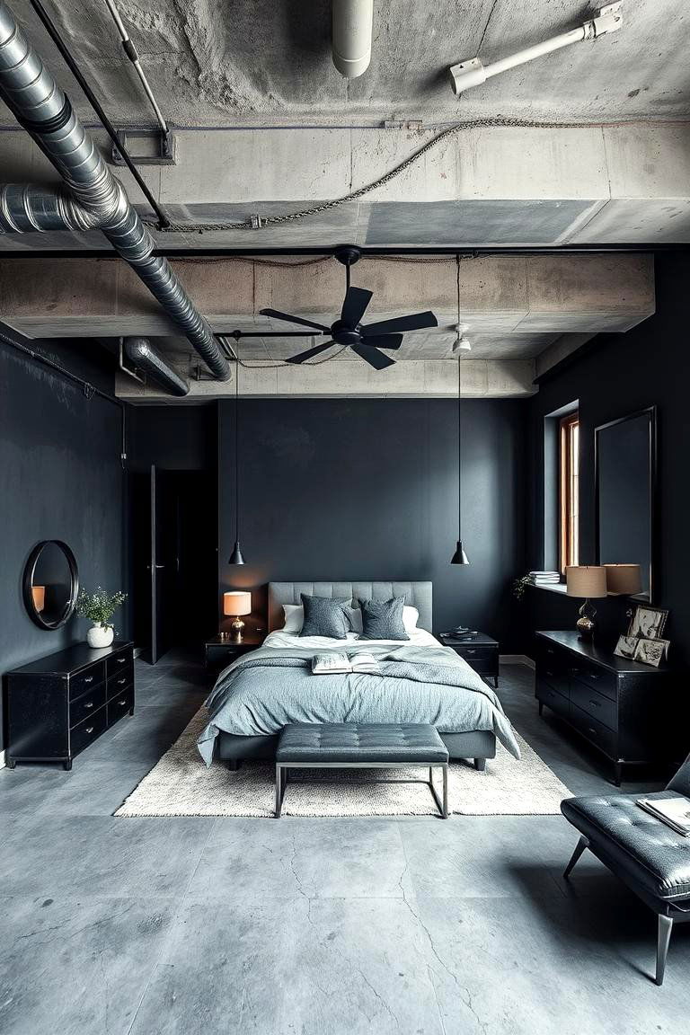 Urban Charcoal Loft - 24 Charcoal Bedroom Ideas