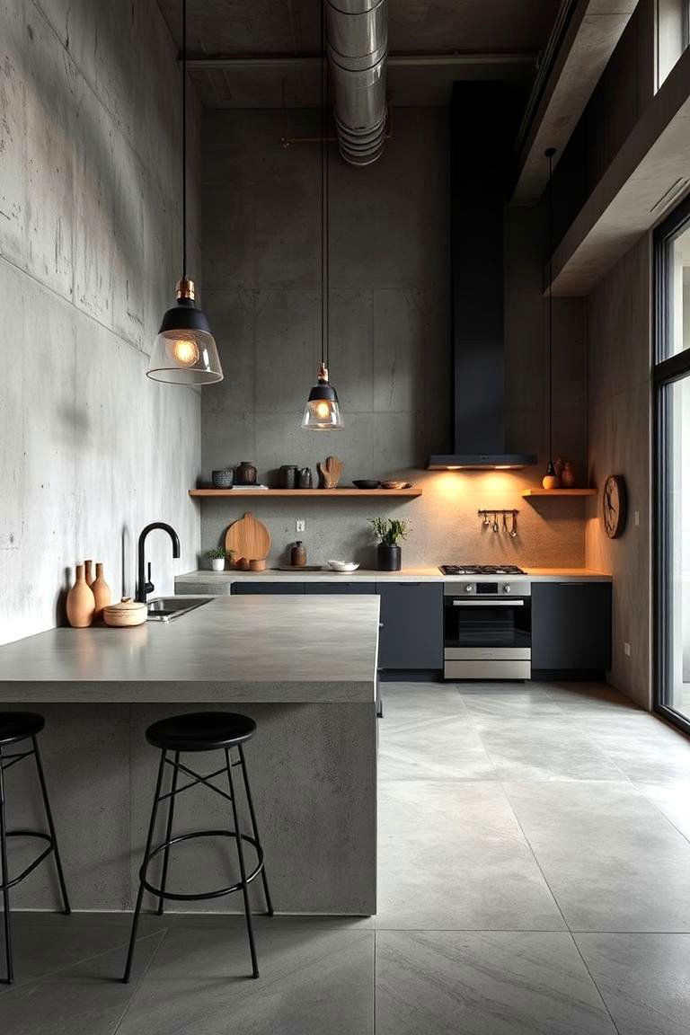 Urban Chic Concrete Design - 24 Concrete Floor Kitchen Ideas