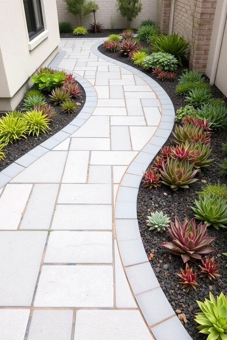 Urban Chic Grey Paver Walkway with Succulent Accents - 24 Grey Paver Walkway Ideas