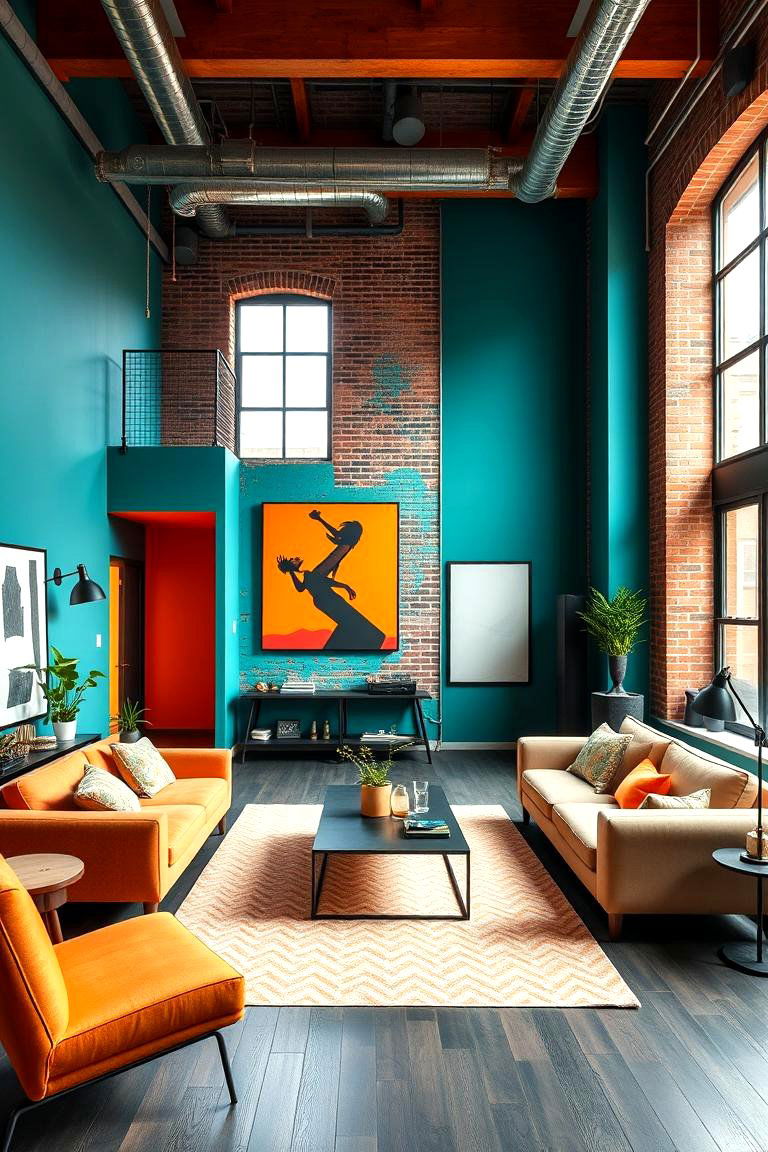 Urban Chic Loft Ambiance - 24 Teal and Orange Color Scheme for Your Rooms