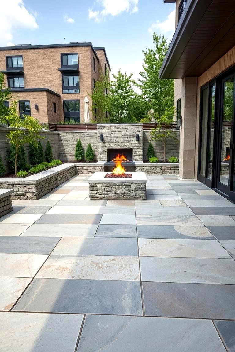 Urban Chic Stone Patio with Modern Fire Feature - 24 Stone Patio With a Fire Pit Ideas