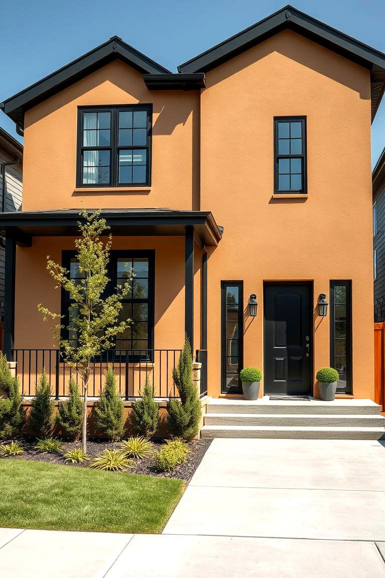 Urban Chic Tan House with Industrial Black Trim Accents - 24 Tan House With Black Trim Design Ideas