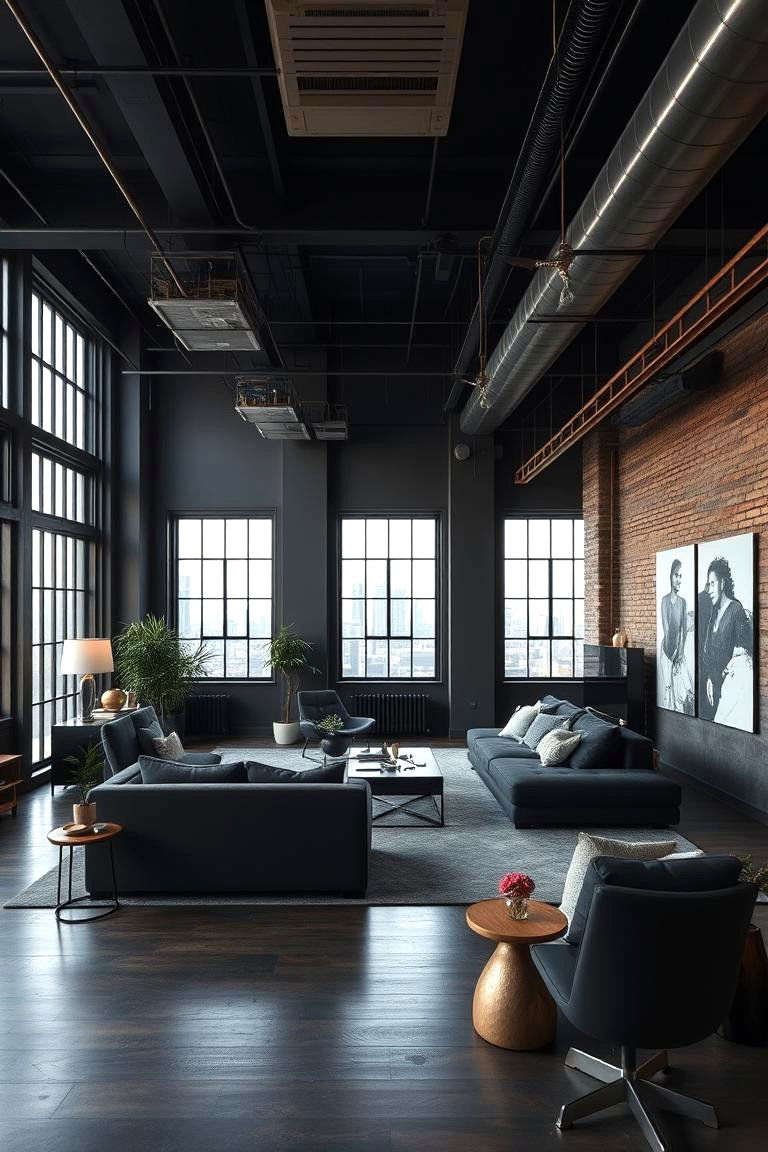 Urban Dark Loft - 24 Dark Living Room Ideas
