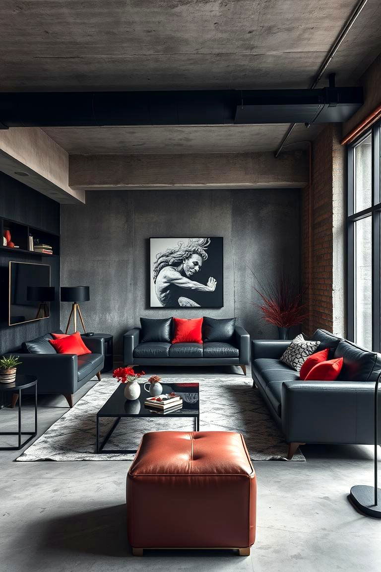 Urban Edge Dynamic Black and Red Accents - 24 Black and Red Living Room Ideas