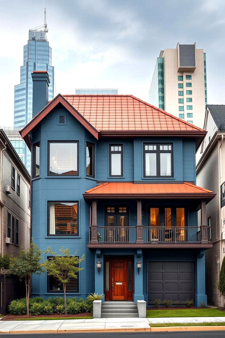 Urban Elegance Redefined - 24 blue exterior home with a brown roof ideas