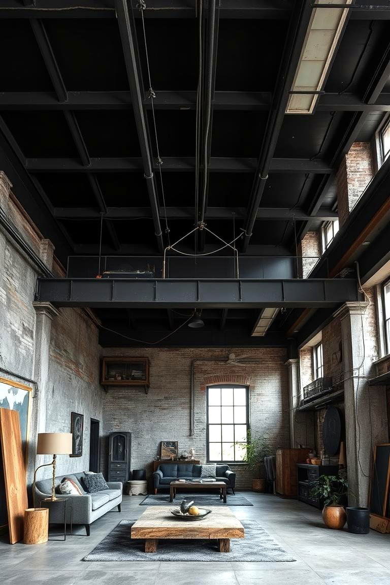 Urban Industrial Charm - 24 Black Ceiling With Grey Walls