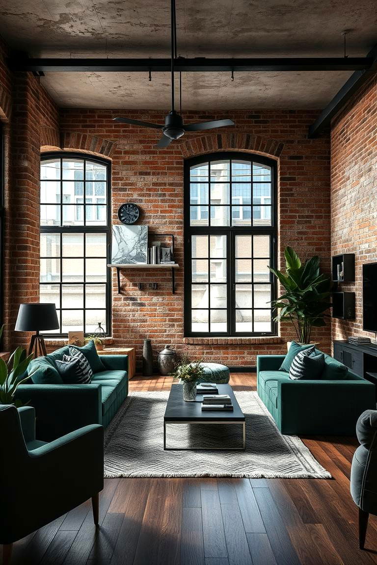 Urban Industrial Dark Green Fusion - 24 Dark Green Living Room Ideas