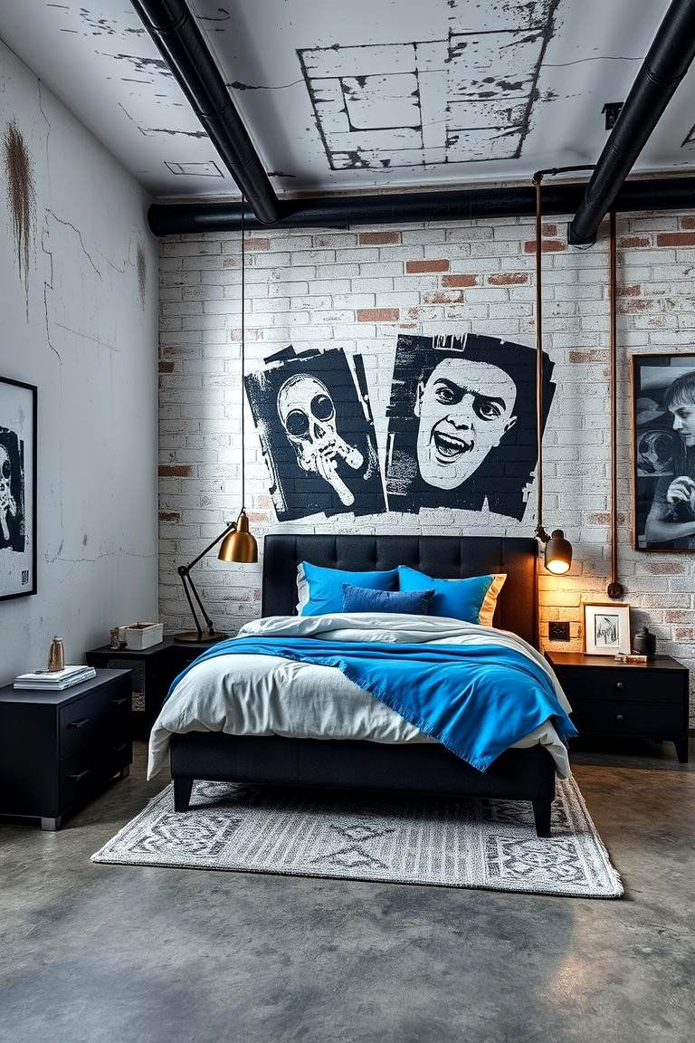 Urban Industrial Style in Black with Blue Highlights - 24 Black and Blue Bedroom Ideas