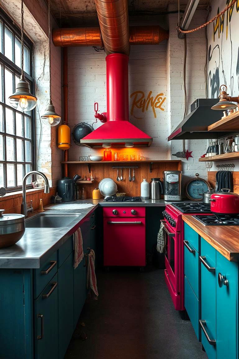 Urban Industrial with a Splash of Color - 24 Kitchen With Colored Appliances Ideas