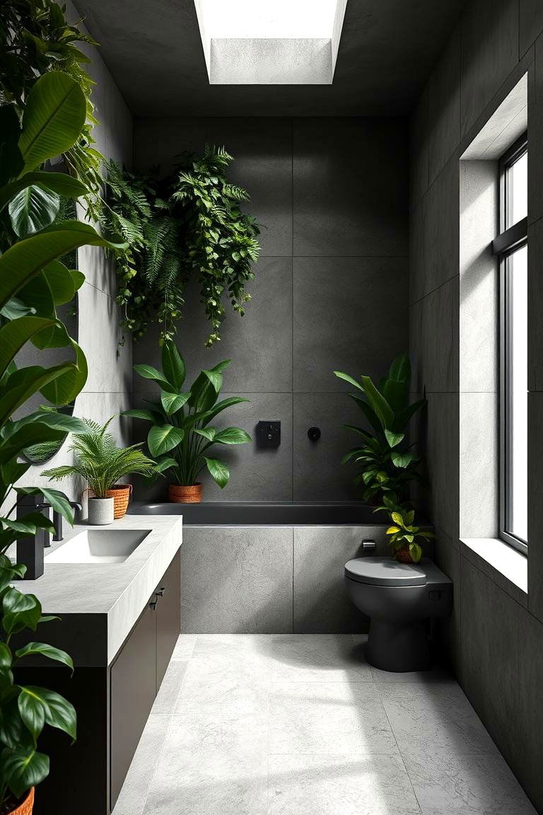 Urban Jungle Hideaway - 24 Green and Grey Bathroom Ideas