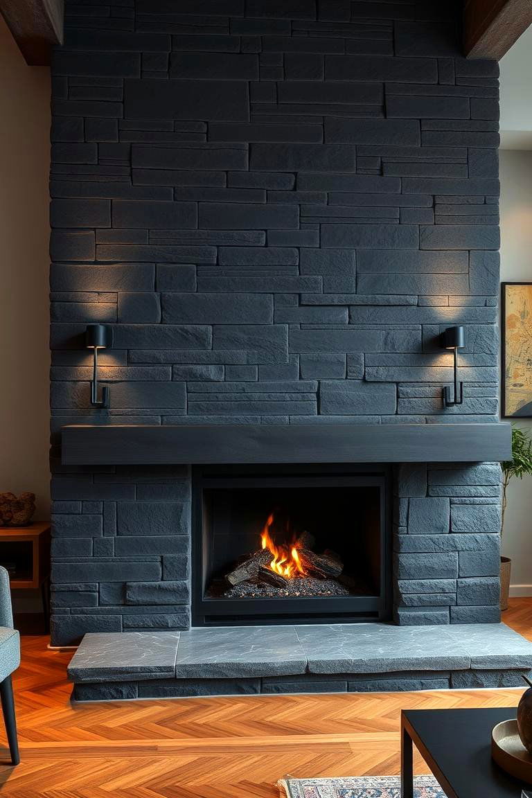 Urban Loft Appeal - 24 Black Stone Fireplace Ideas