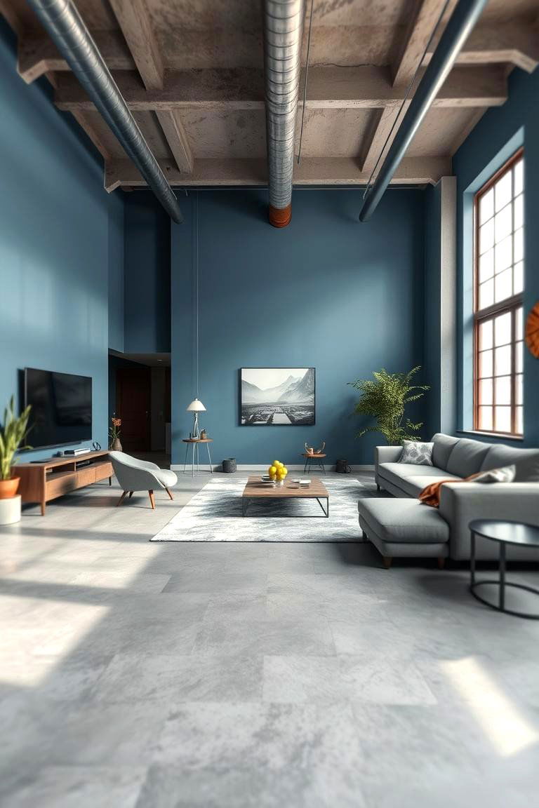 Urban Loft Comfort - 24 grey floor living room with blue walls ideas
