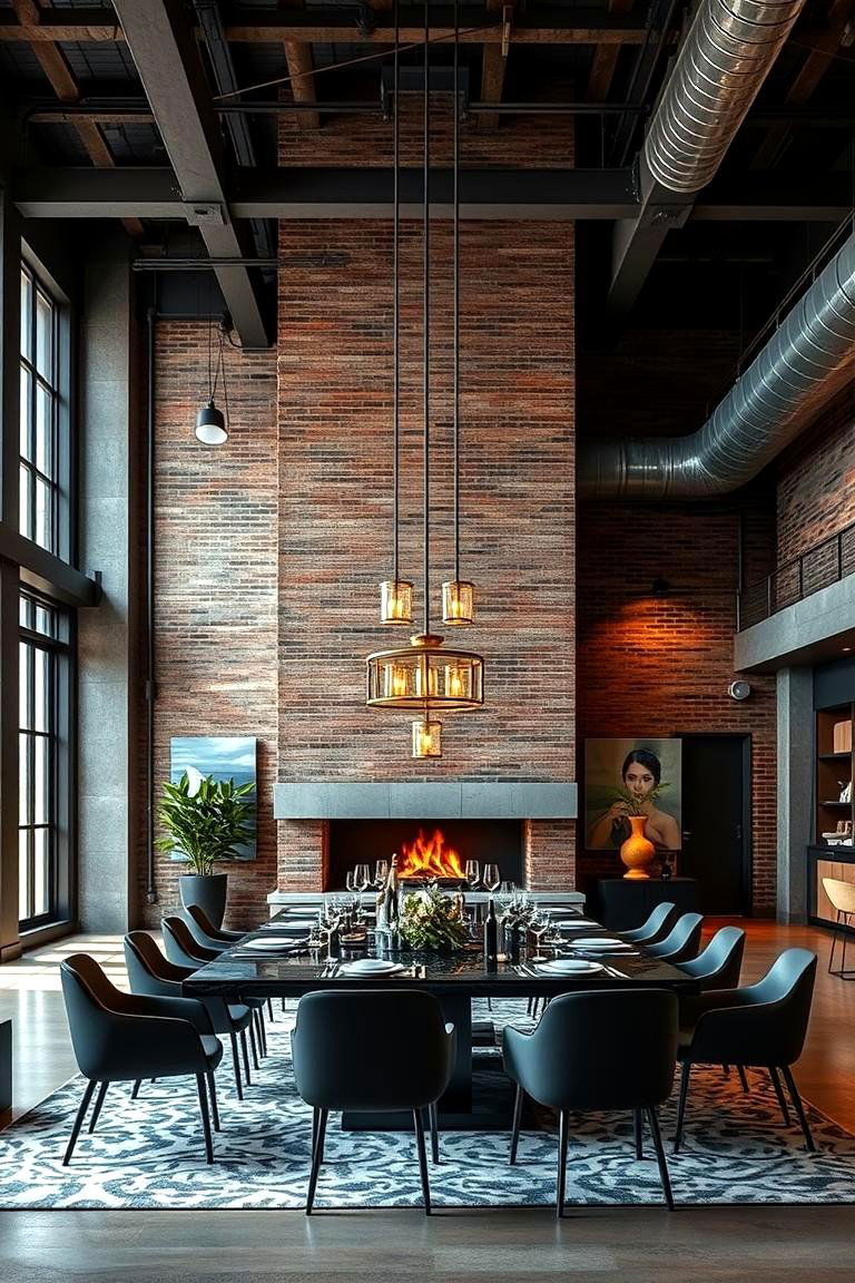 Urban Loft Dining with Fireplace Feature - 24 Dining Room With Fireplace Ideas