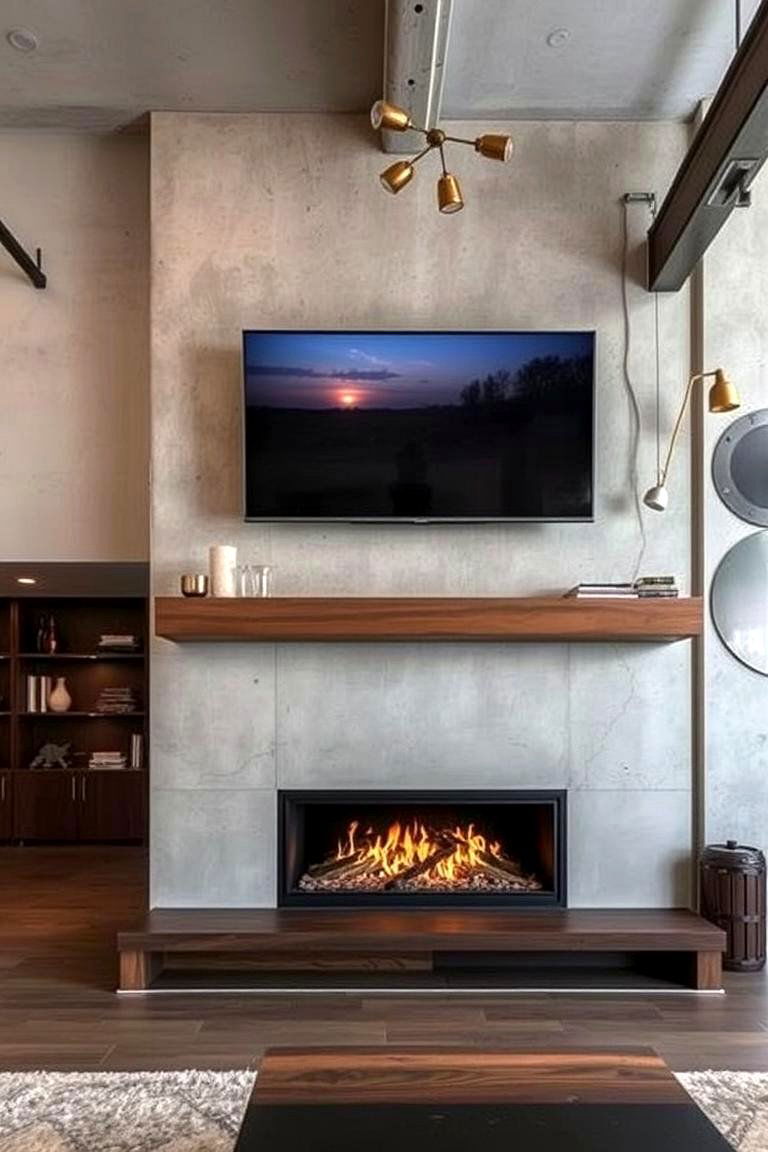 Urban Loft Industrial Design - 24 Linear Fireplace Ideas With Tv Above