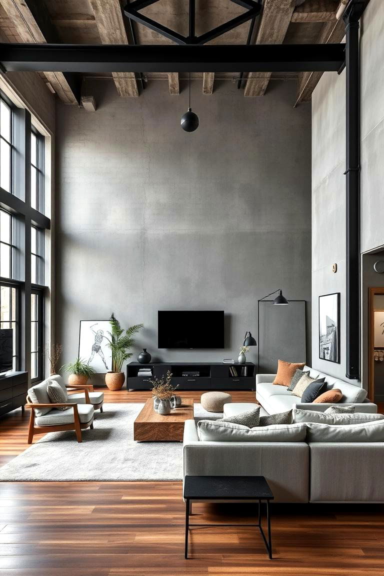 Urban Loft Inspirations - 24 Living Room With Grey Walls and Black Trim