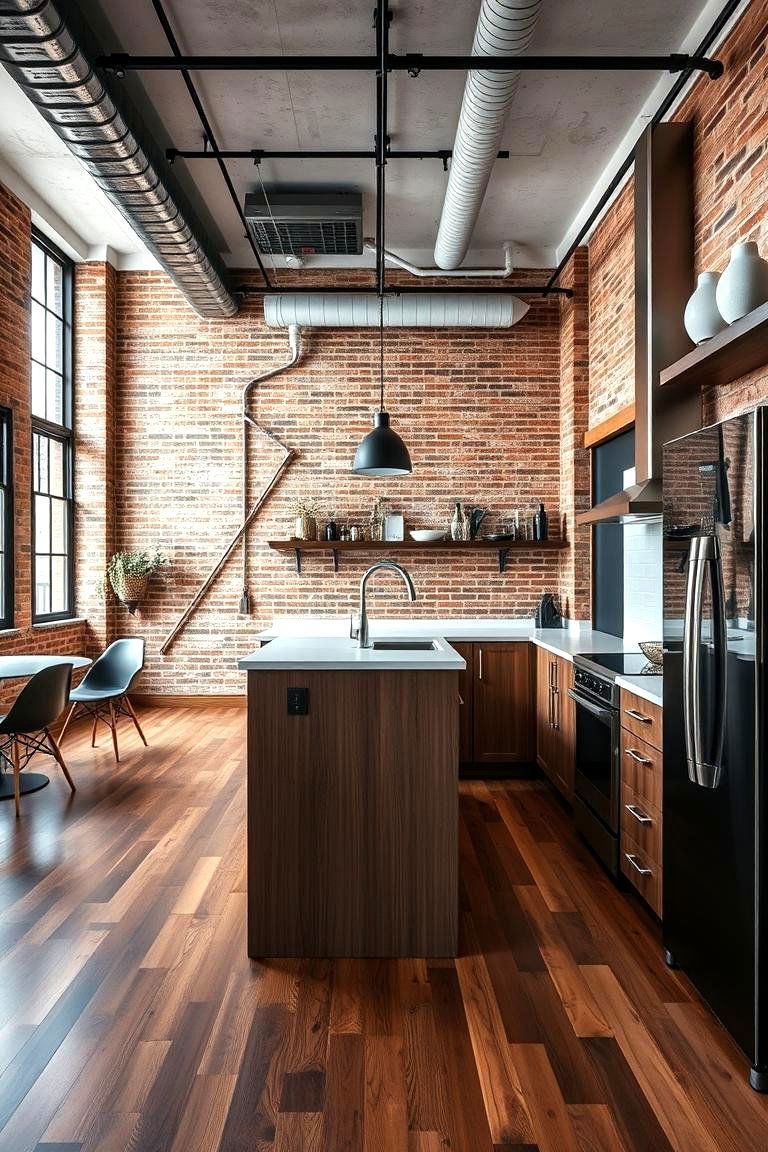 Urban Loft Kitchen with Polished Wood Flooring - 24 Kitchens With Wood Floors