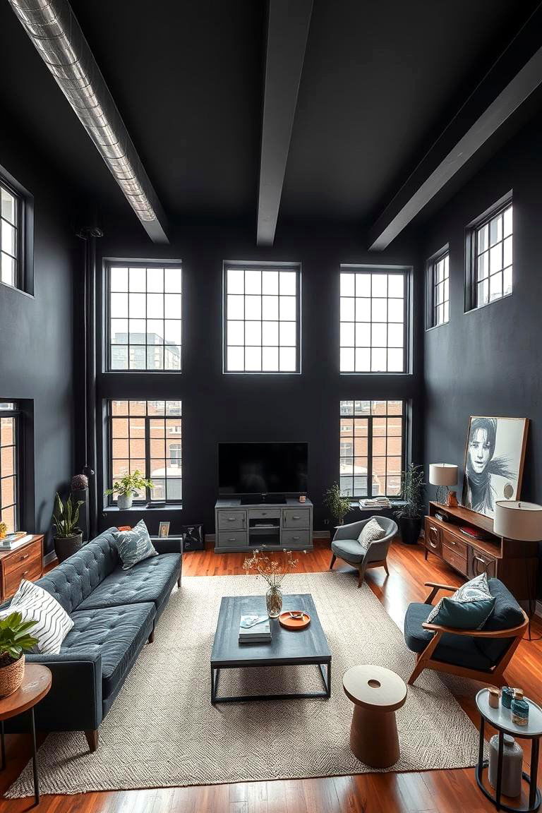 Urban Loft Sophistication - 24 Contrasting Living Rooms With Dark Grey Walls