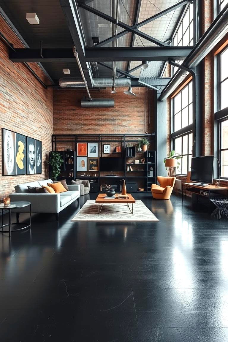 Urban Loft Sophistication - 24 Black Floor Living Room Ideas
