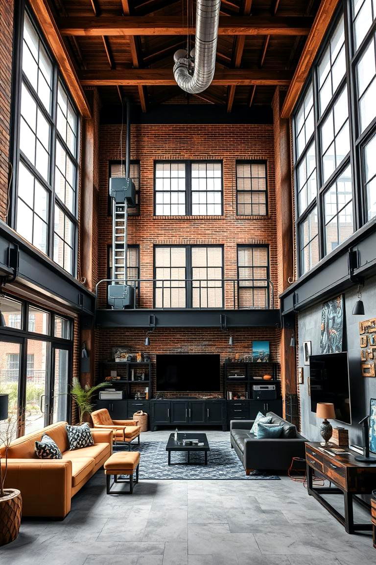 Urban Loft Vibe - 24 Man Cave Living Room Ideas