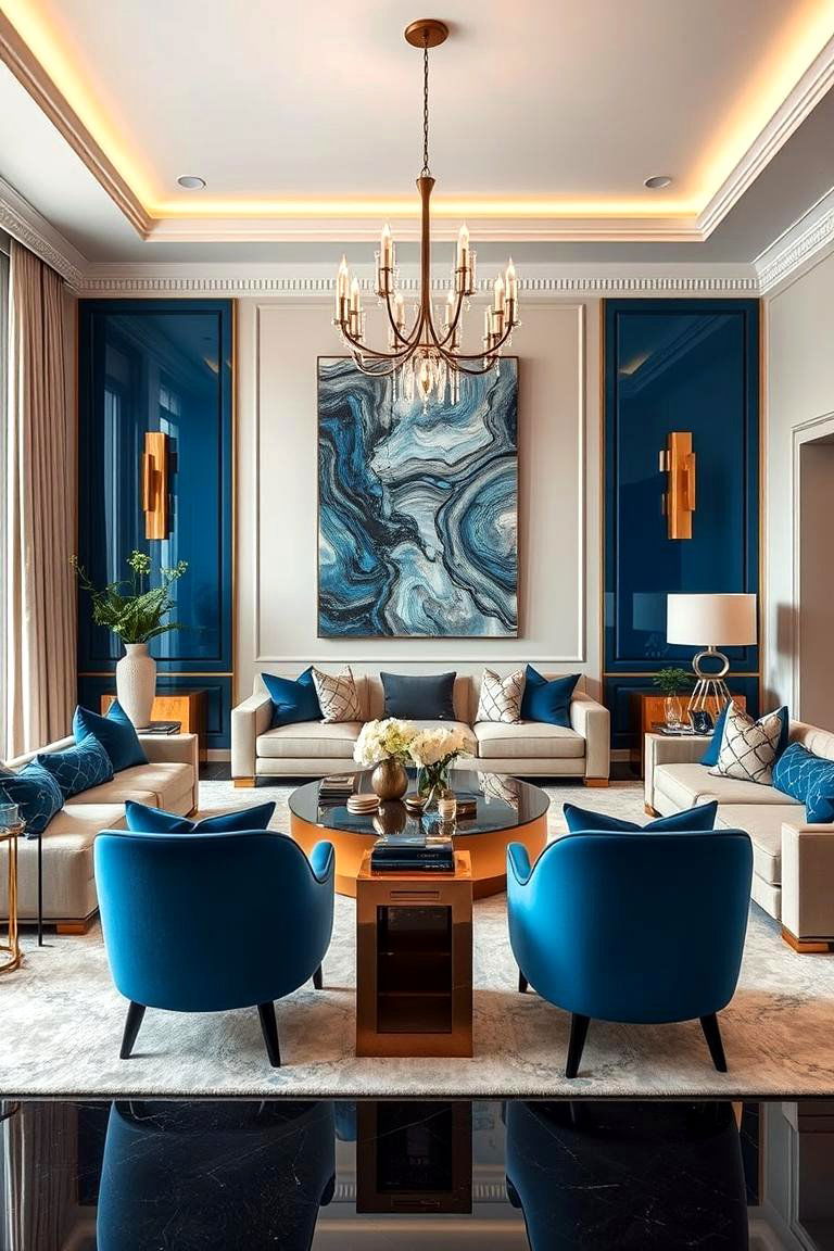 Urban Luxe Living - 24 blue and beige living room ideas
