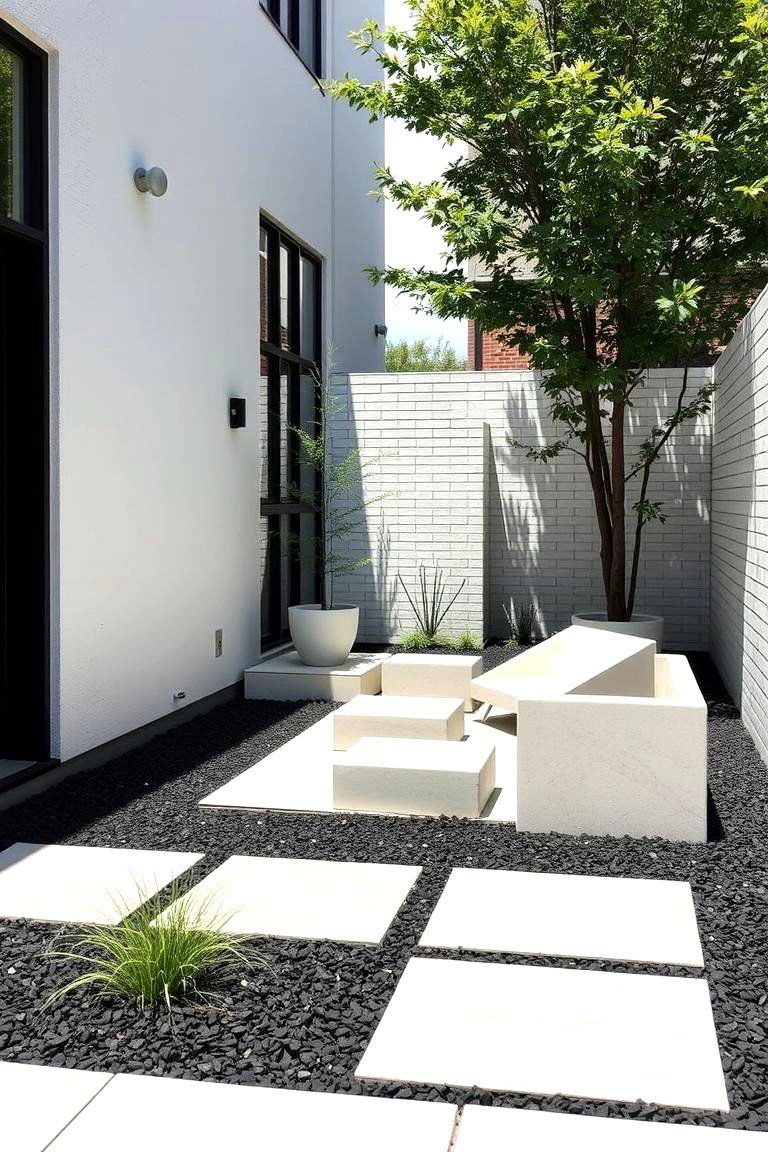 Urban Minimalist Patio - 24 Black Mulch Landscaping Ideas