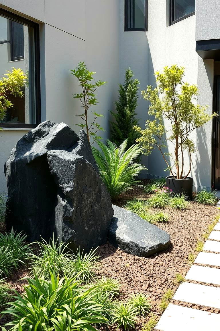 Urban Modern Rock Feature - 24 Black River Rock Landscaping Ideas