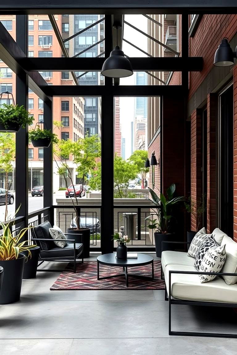 Urban Oasis with Black Accents Porch - 24 Black Porch Ideas