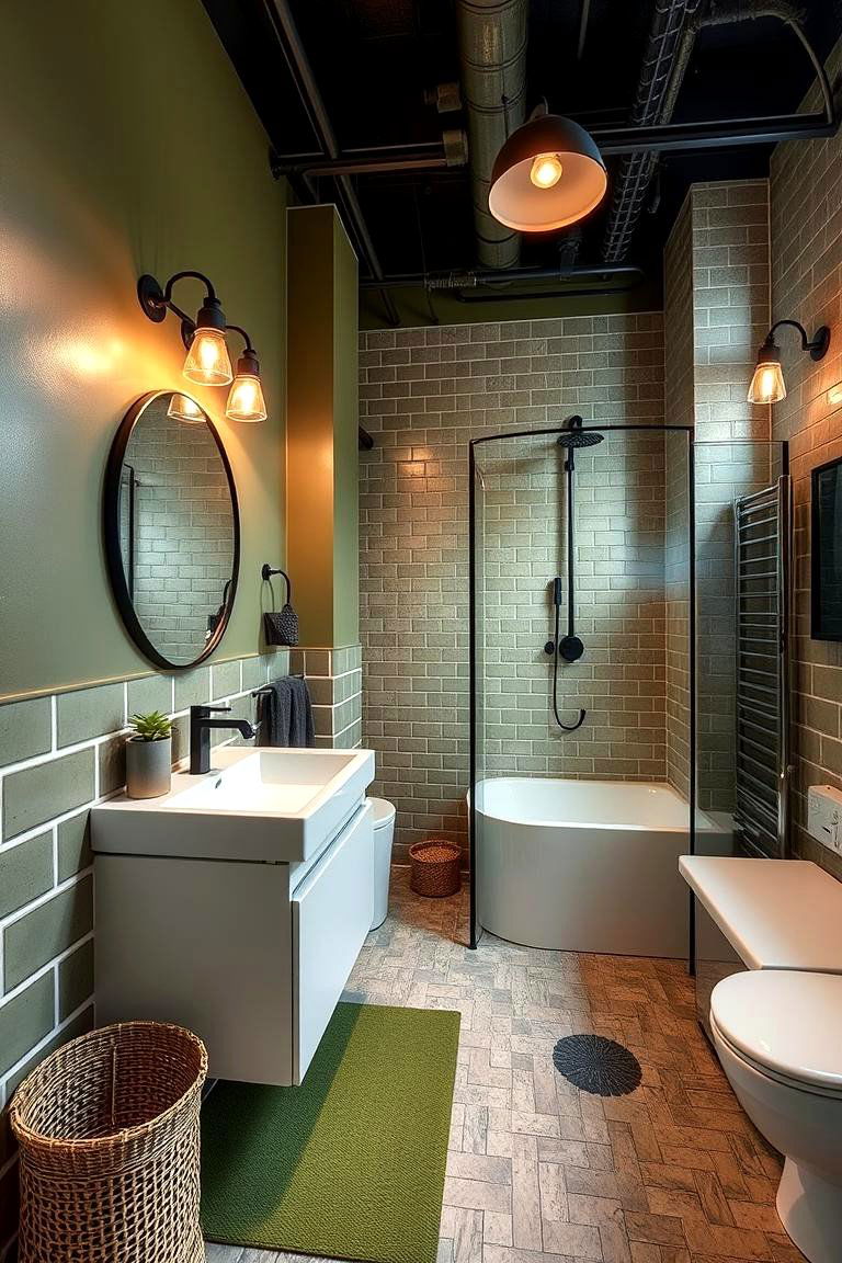 Urban Olive Escape - 24 Olive Green Bathroom Ideas