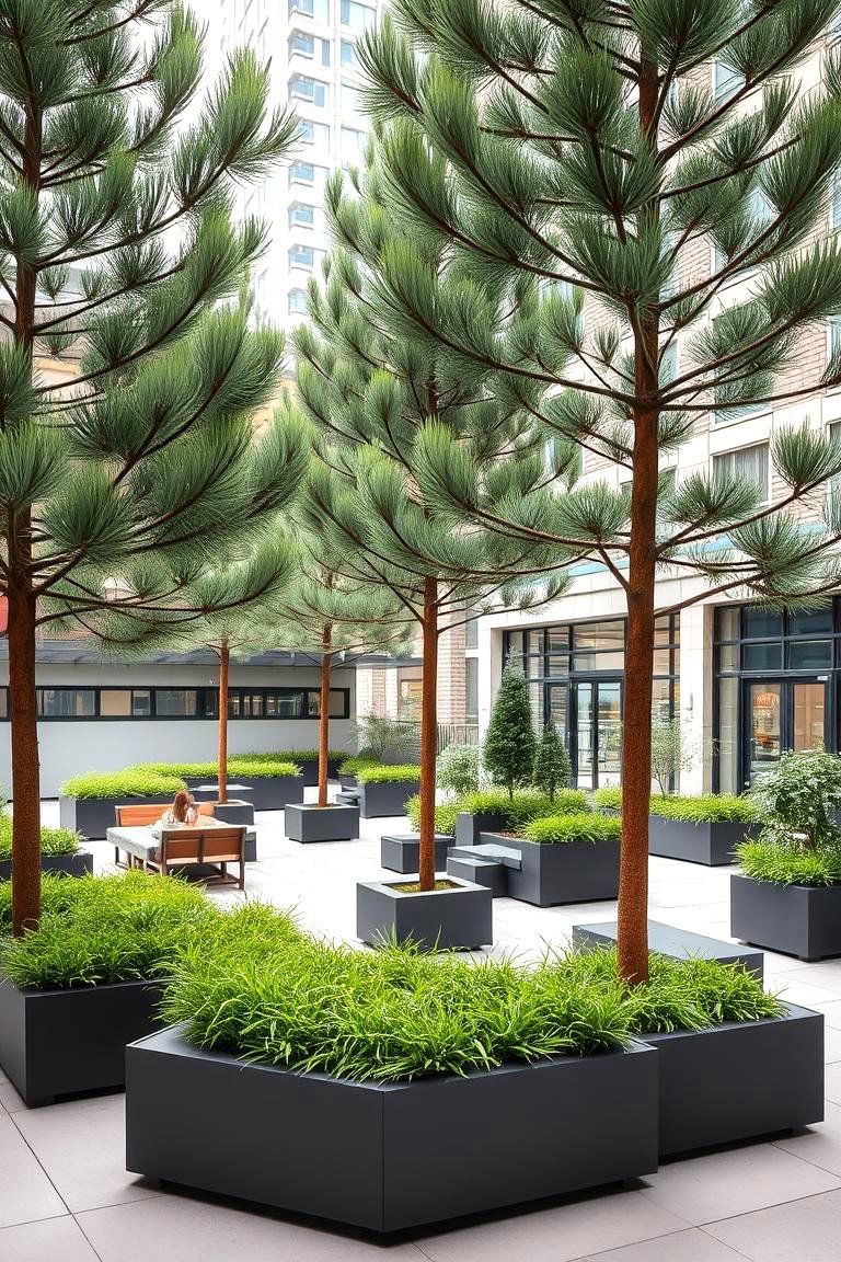 Urban Pine Tree Courtyard - 24 Pine Tree Landscape Ideas