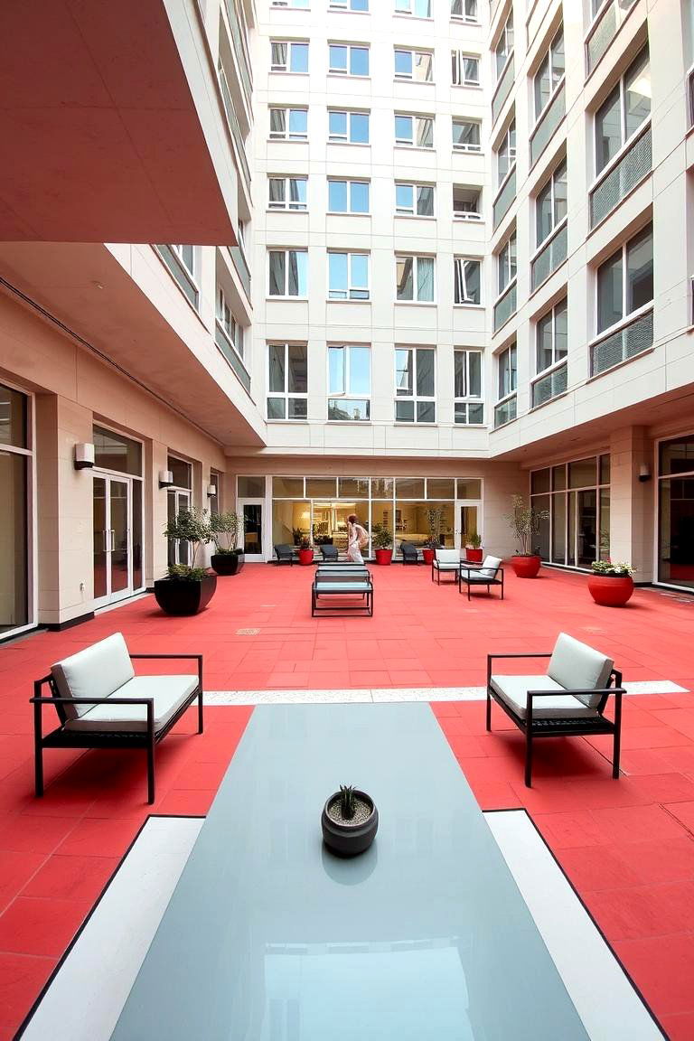 Urban Red Paver Courtyard - 24 Red Paver Patio Ideas